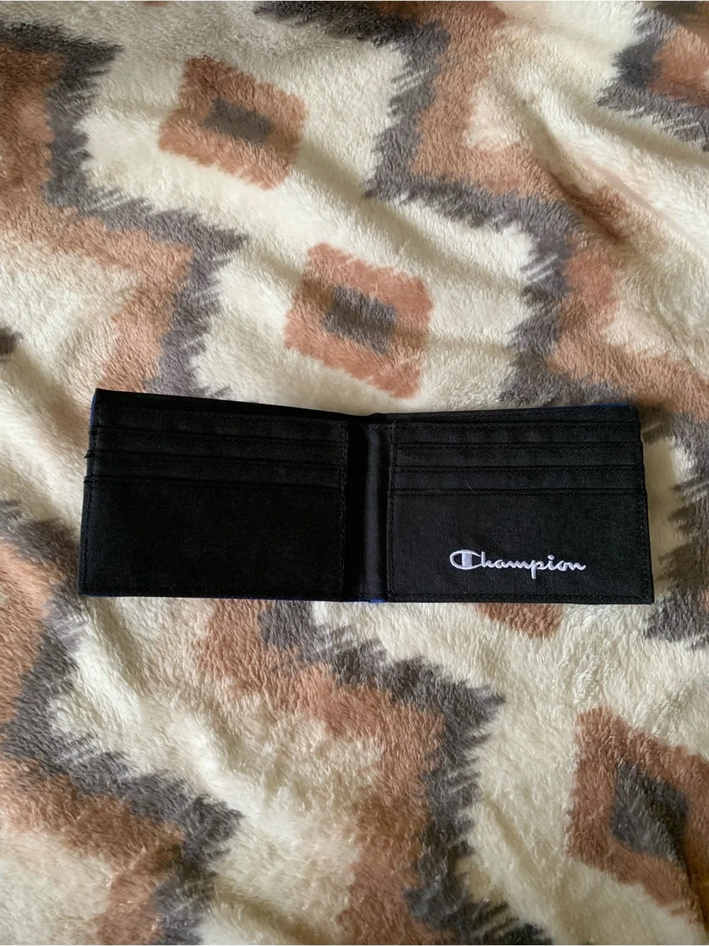 Mens CHAMPION Black With Red Blue Border Bifold Wallet